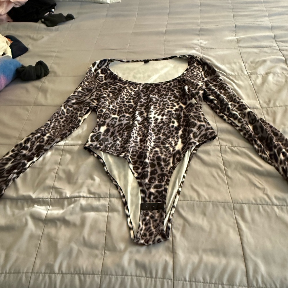 Brown and Black Bodysuit Top with Classic Silhouette